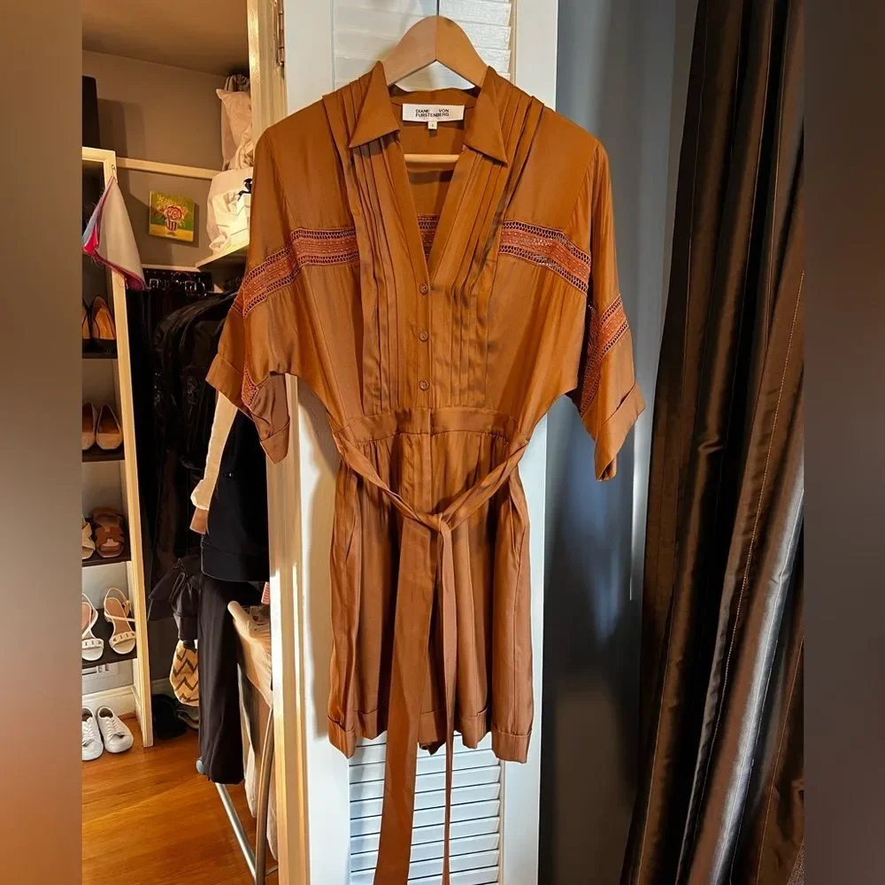 Diane Von Furstenberg Bara Silk Pintuck Button Front Romper